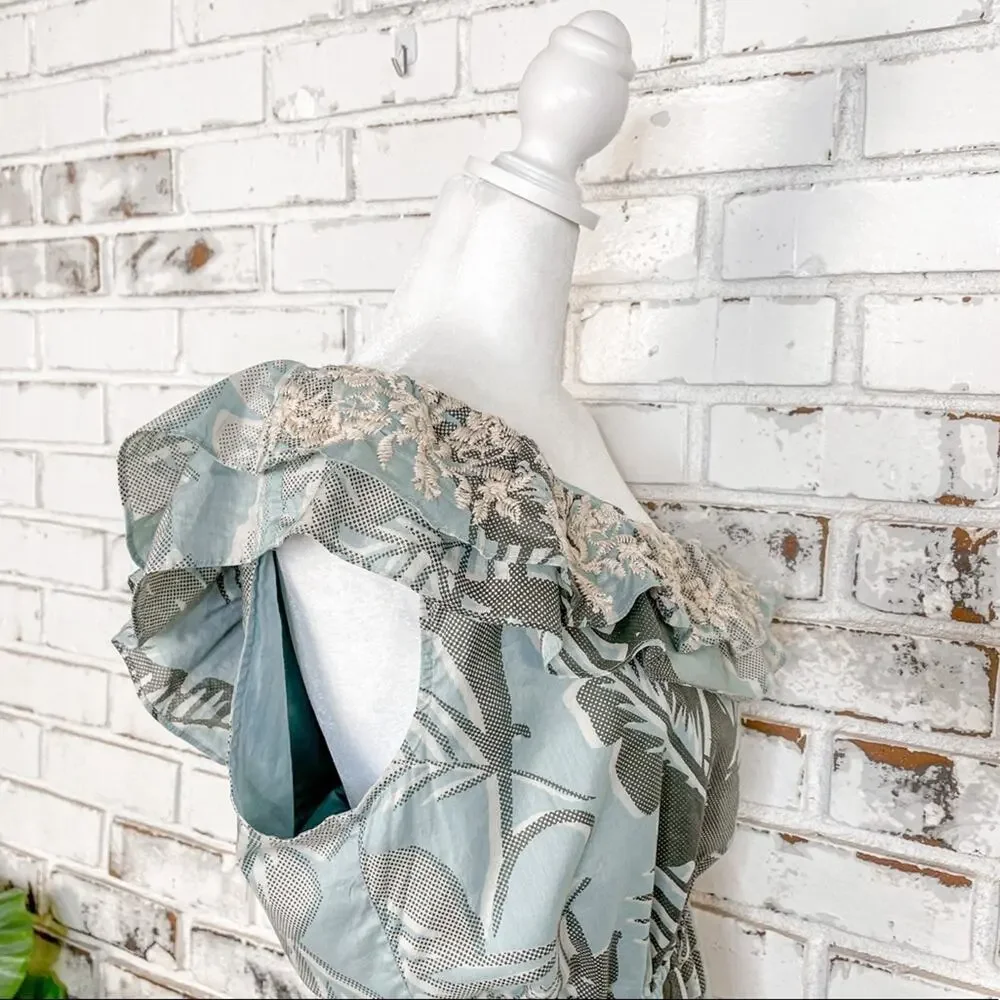 Banana Republic One Shoulder Floral Embroidered Ruffle Cotton Top size Small